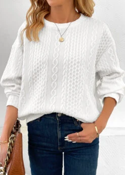White Patchwork Long Sleeve Round Neck Sweatshirt -Modlily Shop 344815 P 16992691663703
