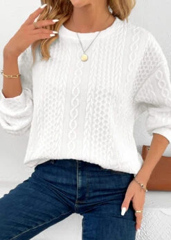 White Patchwork Long Sleeve Round Neck Sweatshirt -Modlily Shop 344815 P 16992691665584