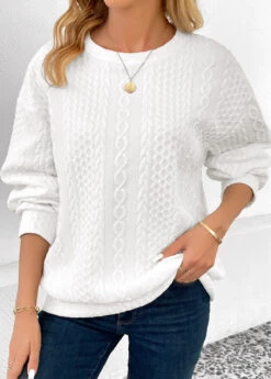 White Patchwork Long Sleeve Round Neck Sweatshirt -Modlily Shop 344815 P 16992691666582