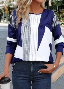 Multi Color Button Striped Long Sleeve T Shirt 9 Multi Color Button Striped Long Sleeve T Shirt -Modlily Shop 344819 P 16987494180012