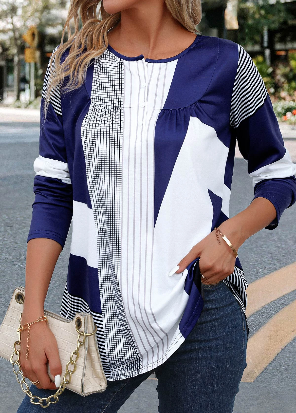 Multi Color Button Striped Long Sleeve T Shirt 3 Multi Color Button Striped Long Sleeve T Shirt