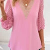 Pink Lace Long Sleeve V Neck T Shirt 2 Pink Lace Long Sleeve V Neck T Shirt -Modlily Shop 344825 P 16989789431580