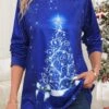 Dark Blue Christmas Print Long Sleeve T Shirt -Modlily Shop 345113 P 16988325186530