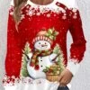Red Button Snowman Print Long Sleeve Round Neck Sweatshirt -Modlily Shop 345135 P 1698053741888