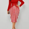 Red Split Geometric Print Long Sleeve Bodycon Dress -Modlily Shop 345185 P 1698118136721