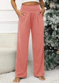 Dusty Pink Pocket Elastic Waist High Waisted Pants
