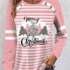 Pink Button Christmas Tree Print Long Sleeve T Shirt -Modlily Shop 345909 P 1698827620564