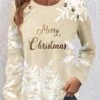 Champagne Button Snowflake Print Christmas Round Neck Sweatshirt -Modlily Shop 346298 P 1699255872242